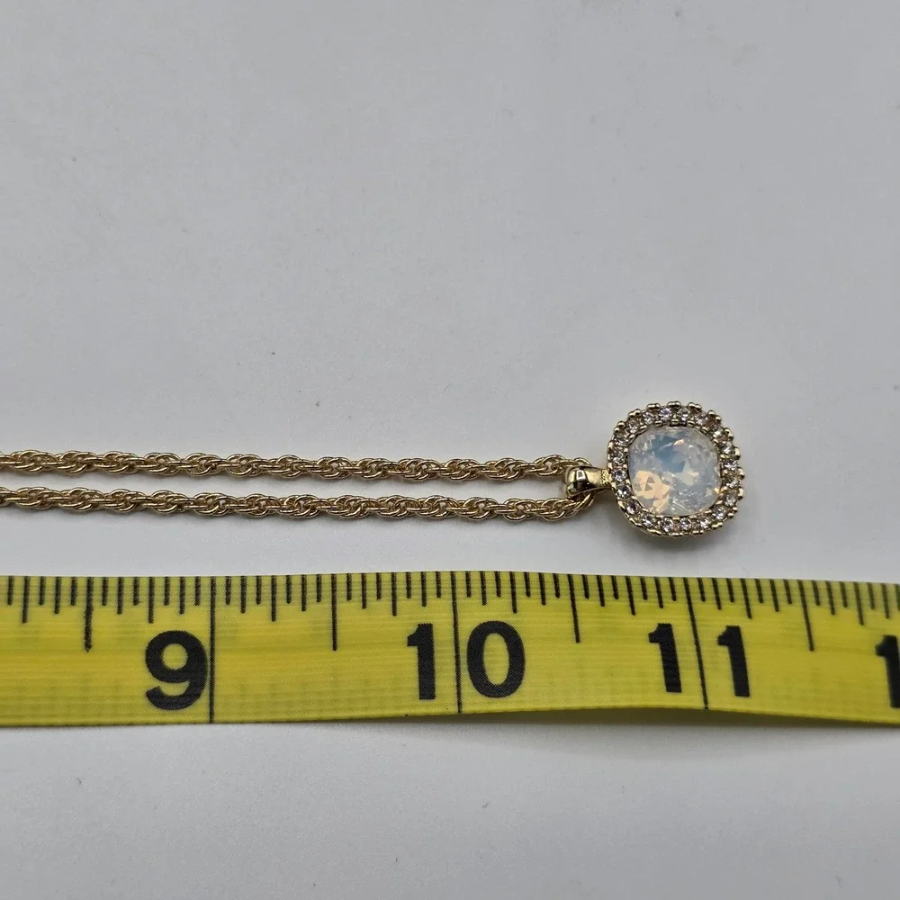 Charter Club Gold Tone Cushion Opal Glass Crystal Halo Pendant Rope Necklace